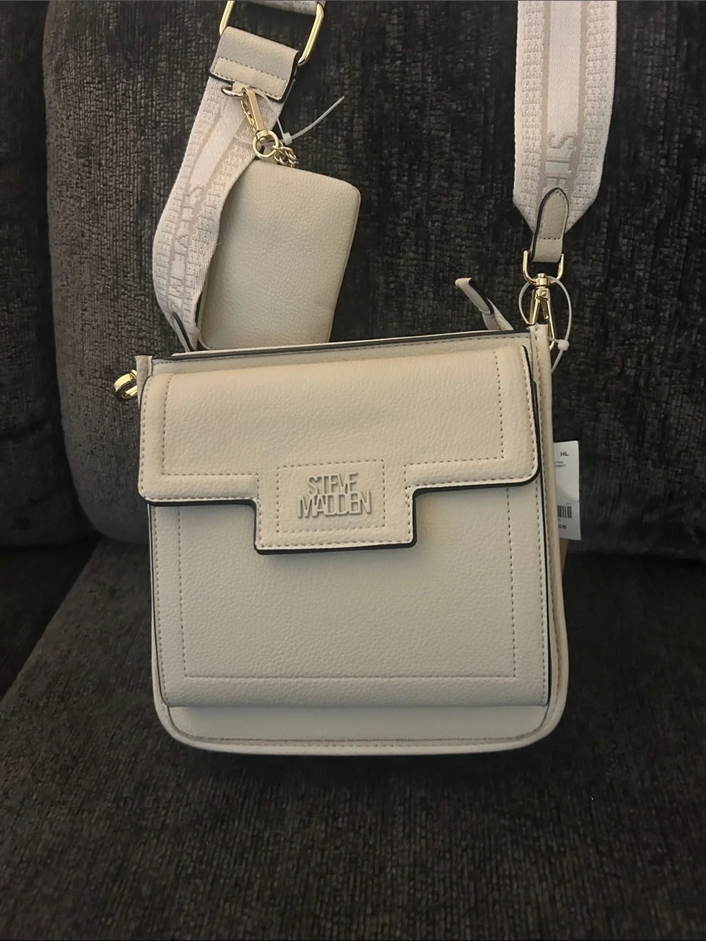 Steve Madden Cream Crossbody with Branded Strap and Pouch